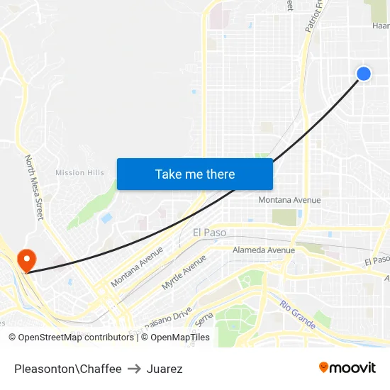 Pleasonton\Chaffee to Juarez map