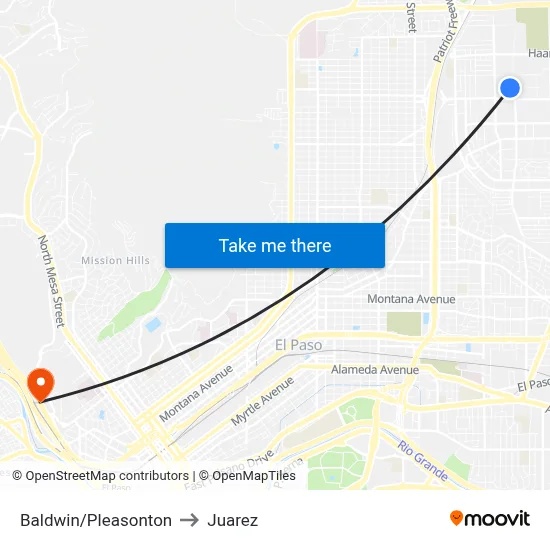 Baldwin/Pleasonton to Juarez map