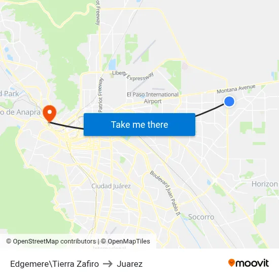 Edgemere\Tierra Zafiro to Juarez map