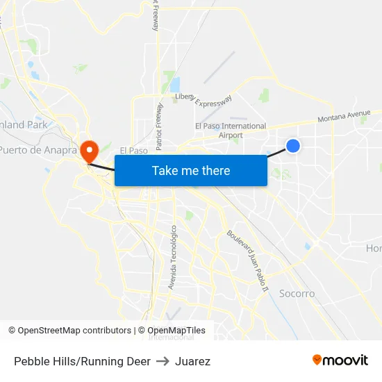Pebble Hills/Running Deer to Juarez map