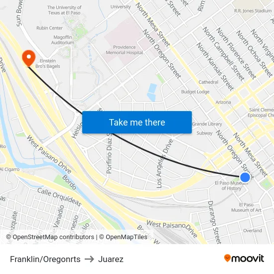 Franklin/Oregonrts to Juarez map