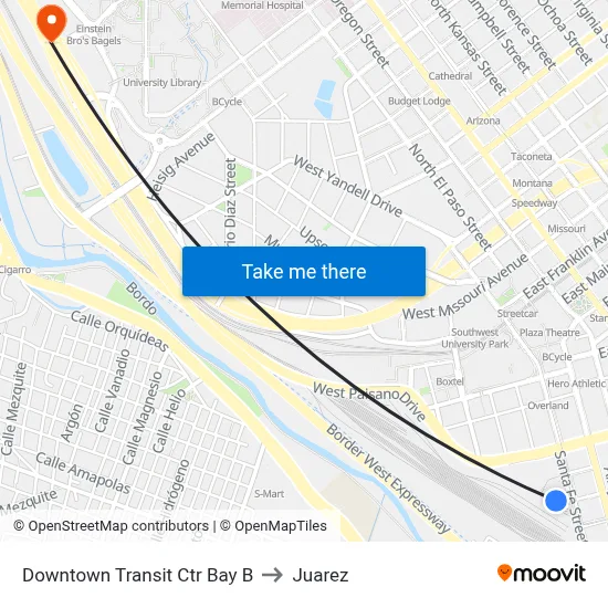 Downtown Transit Ctr Bay B to Juarez map