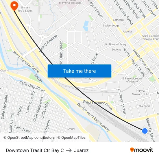 Downtown Trasit Ctr Bay C to Juarez map