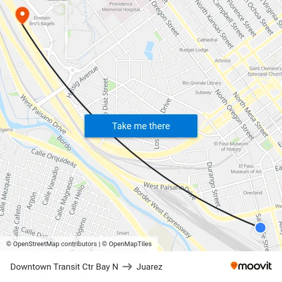 Downtown Transit Ctr Bay N to Juarez map