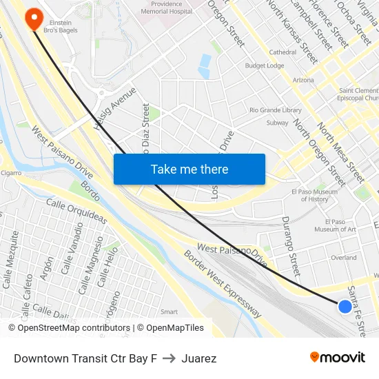 Downtown Transit Ctr Bay F to Juarez map