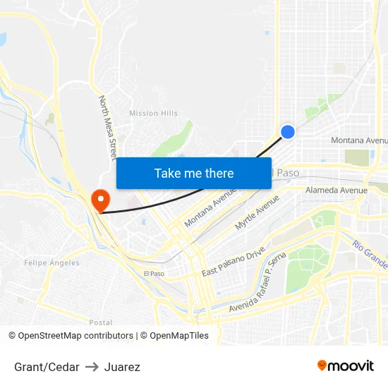 Grant/Cedar to Juarez map