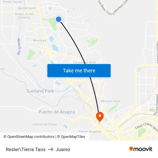 Resler\Tierra Taos to Juarez map