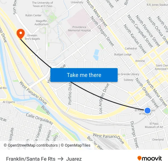 Franklin/Santa Fe Rts to Juarez map