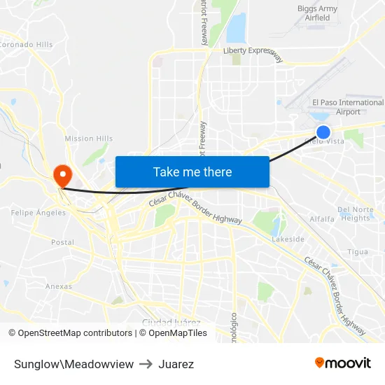 Sunglow\Meadowview to Juarez map