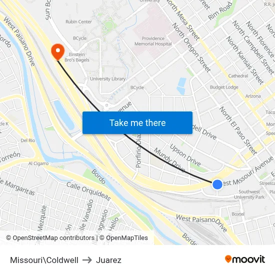 Missouri\Coldwell to Juarez map