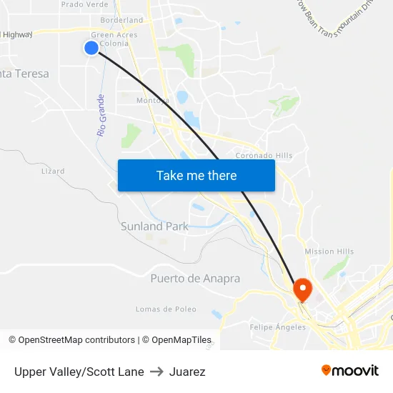 Upper Valley/Scott Lane to Juarez map