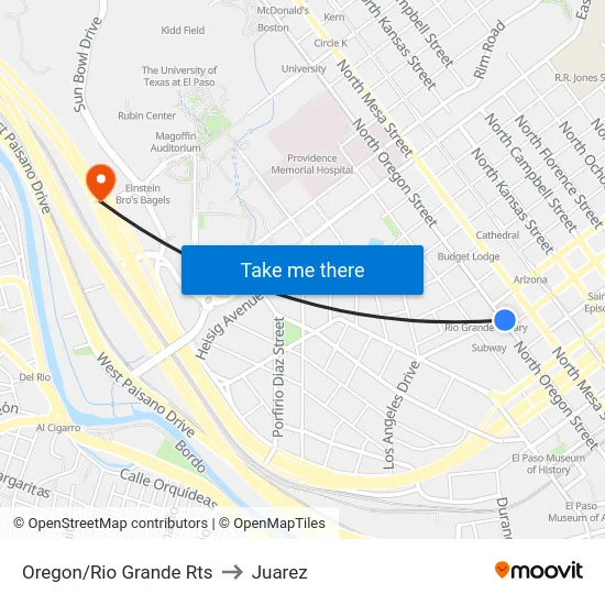 Oregon/Rio Grande Rts to Juarez map