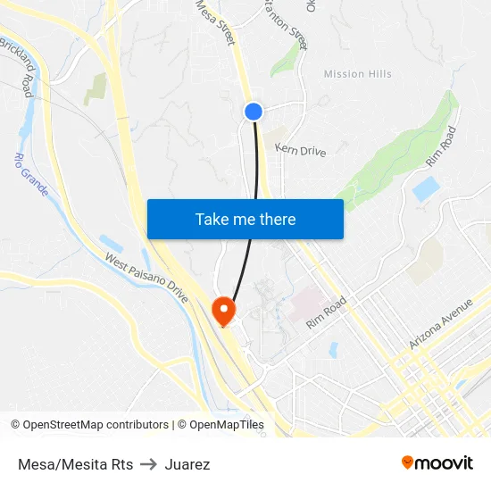 Mesa/Mesita Rts to Juarez map
