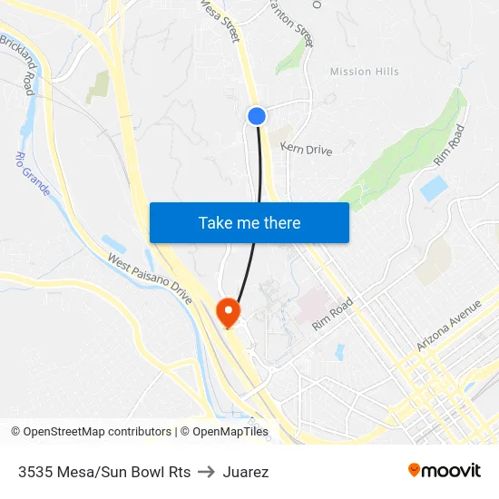 3535 Mesa/Sun Bowl Rts to Juarez map