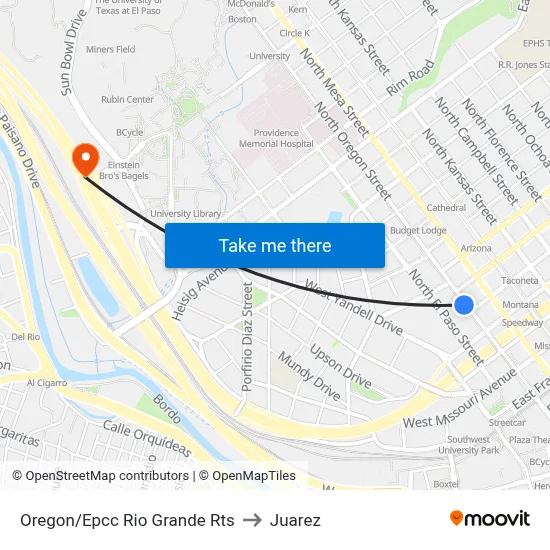 Oregon/Epcc Rio Grande Rts to Juarez map