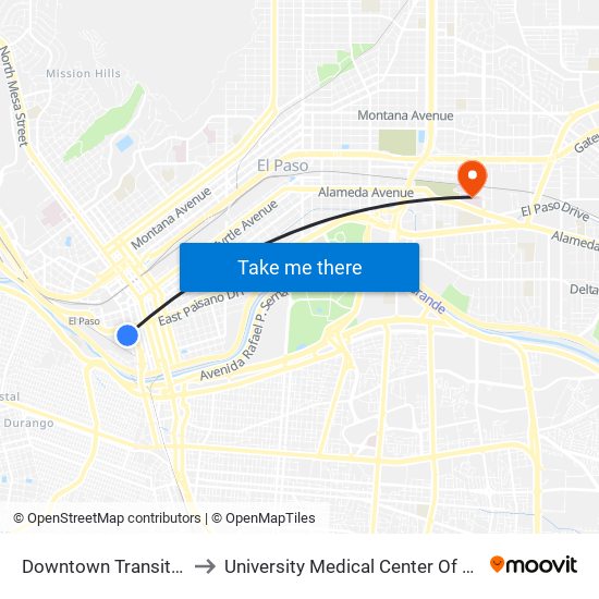 Downtown Transit Ctr Bay N to University Medical Center Of El Paso- Annex map