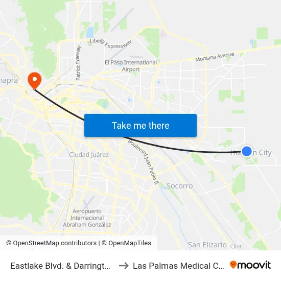 Eastlake Blvd. & Darrington Rd. to Las Palmas Medical Center map