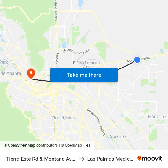 Tierra Este Rd & Montana Ave (Walmart) to Las Palmas Medical Center map