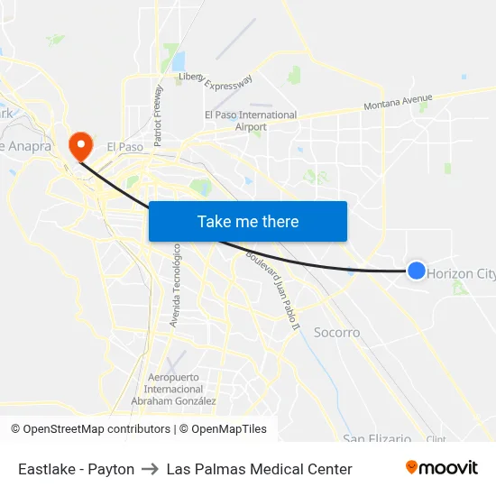 Eastlake - Payton to Las Palmas Medical Center map