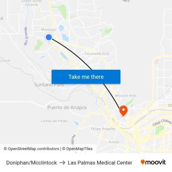 Doniphan/Mcclintock to Las Palmas Medical Center map