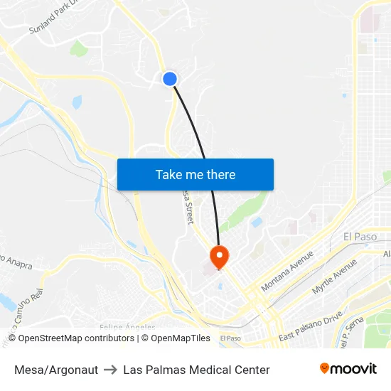 Mesa/Argonaut to Las Palmas Medical Center map