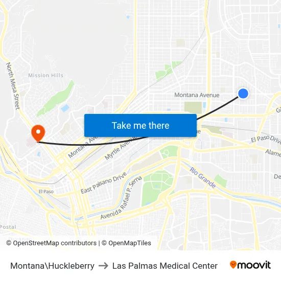 Montana\Huckleberry to Las Palmas Medical Center map