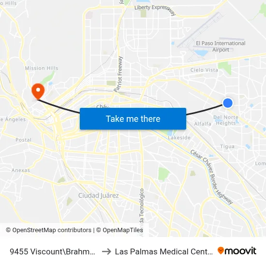 9455 Viscount\Brahman to Las Palmas Medical Center map