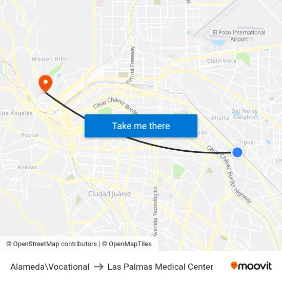 Alameda\Vocational to Las Palmas Medical Center map