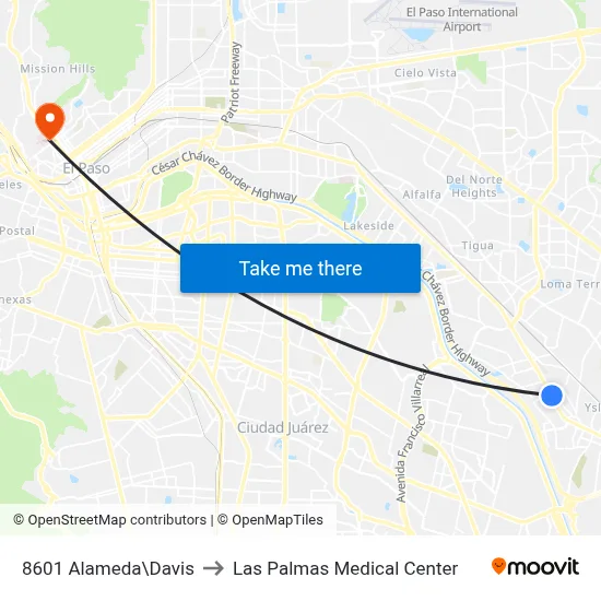 8601 Alameda\Davis to Las Palmas Medical Center map
