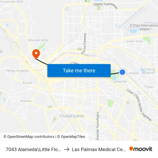 7043 Alameda\Little Flower to Las Palmas Medical Center map