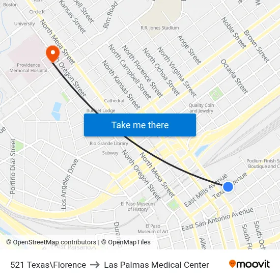 521 Texas\Florence to Las Palmas Medical Center map