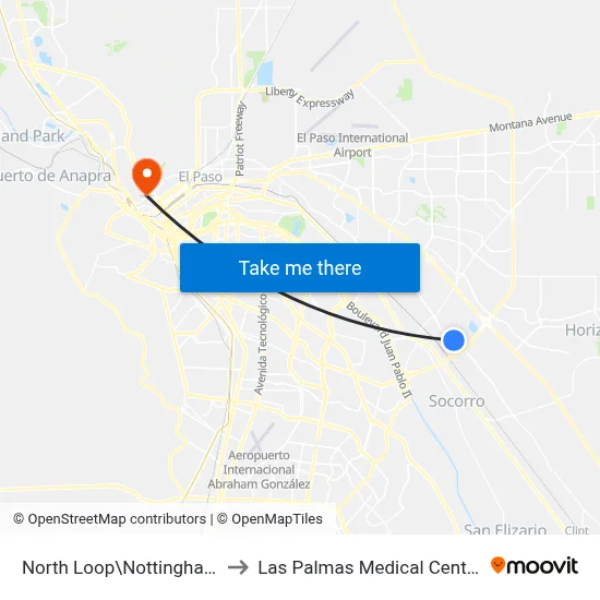 North Loop\Nottingham to Las Palmas Medical Center map