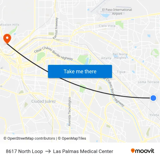 8617 North Loop to Las Palmas Medical Center map