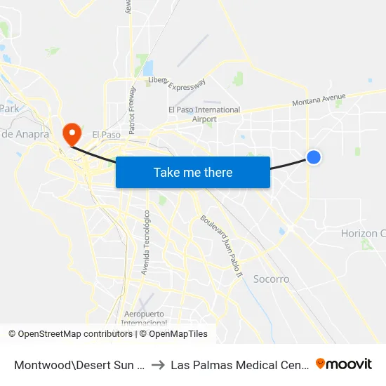 Montwood\Desert Sun Dr. to Las Palmas Medical Center map