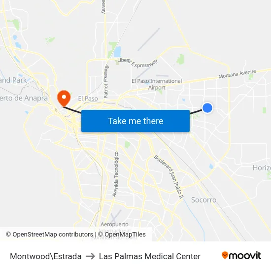 Montwood\Estrada to Las Palmas Medical Center map