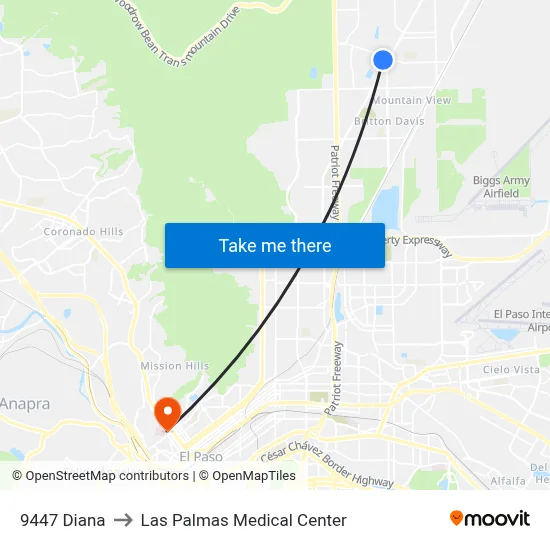 9447 Diana to Las Palmas Medical Center map