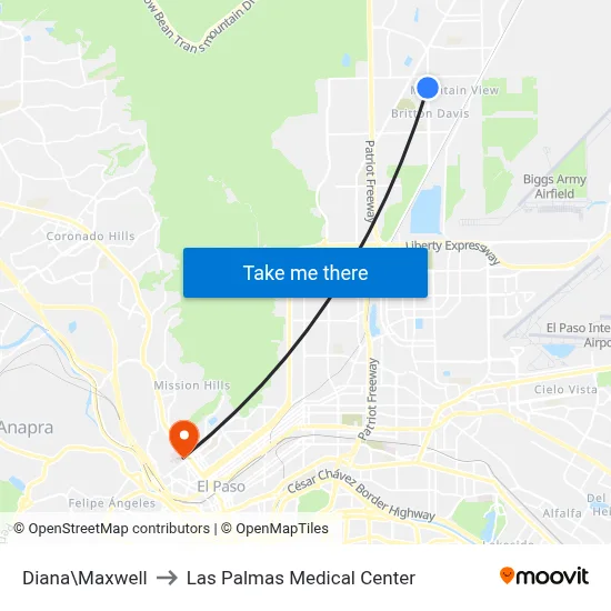 Diana\Maxwell to Las Palmas Medical Center map