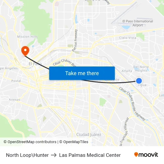 North Loop\Hunter to Las Palmas Medical Center map