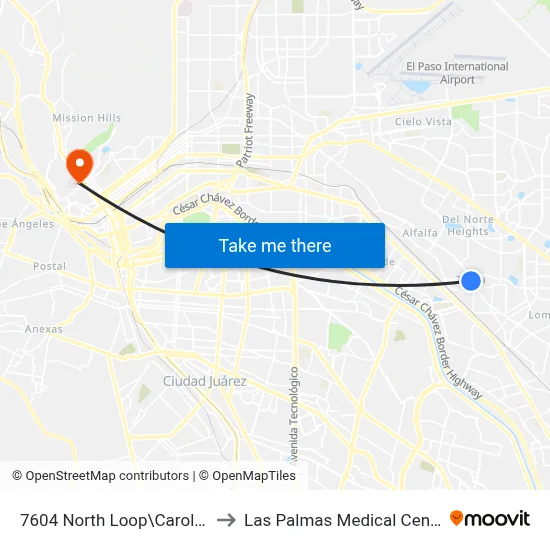 7604 North Loop\Carolina to Las Palmas Medical Center map