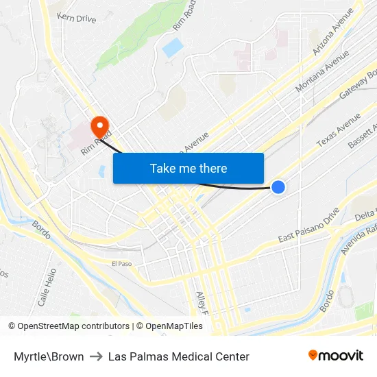 Myrtle\Brown to Las Palmas Medical Center map