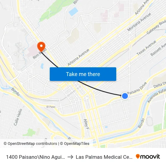 1400 Paisano\Nino Aguilera to Las Palmas Medical Center map