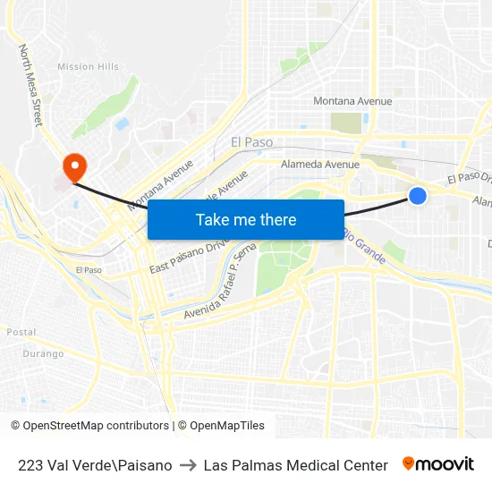 223 Val Verde\Paisano to Las Palmas Medical Center map