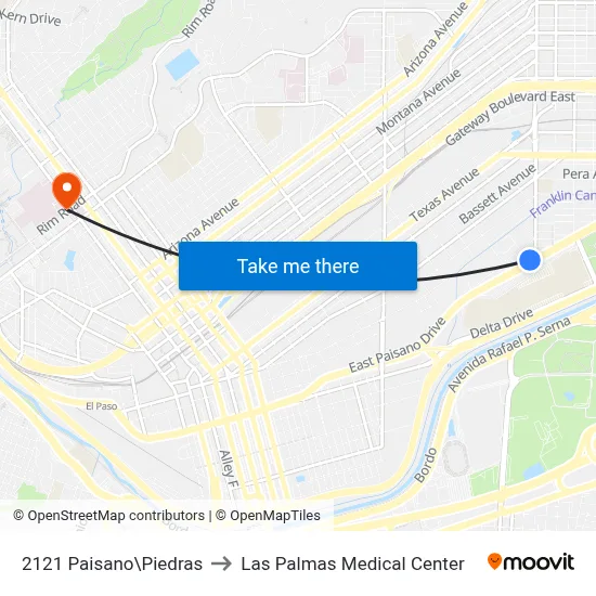 2121 Paisano\Piedras to Las Palmas Medical Center map