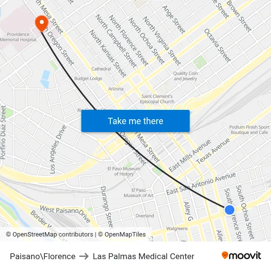 Paisano\Florence to Las Palmas Medical Center map