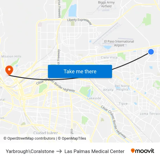 Yarbrough\Coralstone to Las Palmas Medical Center map