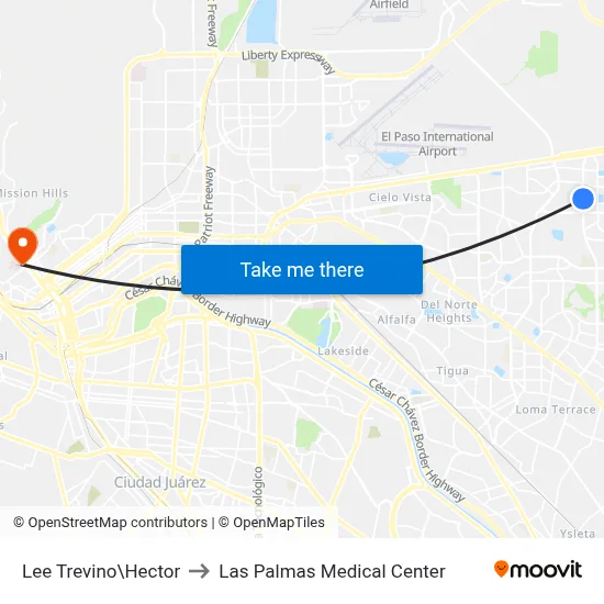 Lee Trevino\Hector to Las Palmas Medical Center map