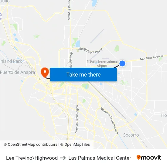 Lee Trevino\Highwood to Las Palmas Medical Center map