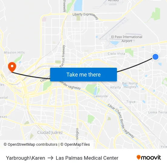 Yarbrough\Karen to Las Palmas Medical Center map