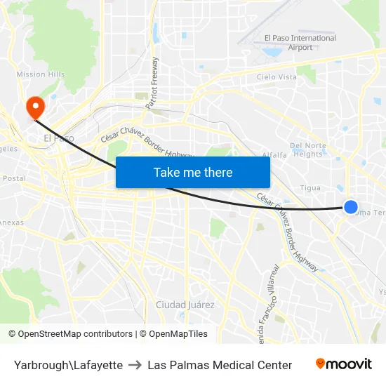 Yarbrough\Lafayette to Las Palmas Medical Center map