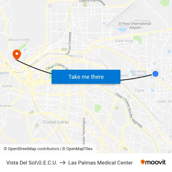 Vista Del Sol\G.E.C.U. to Las Palmas Medical Center map